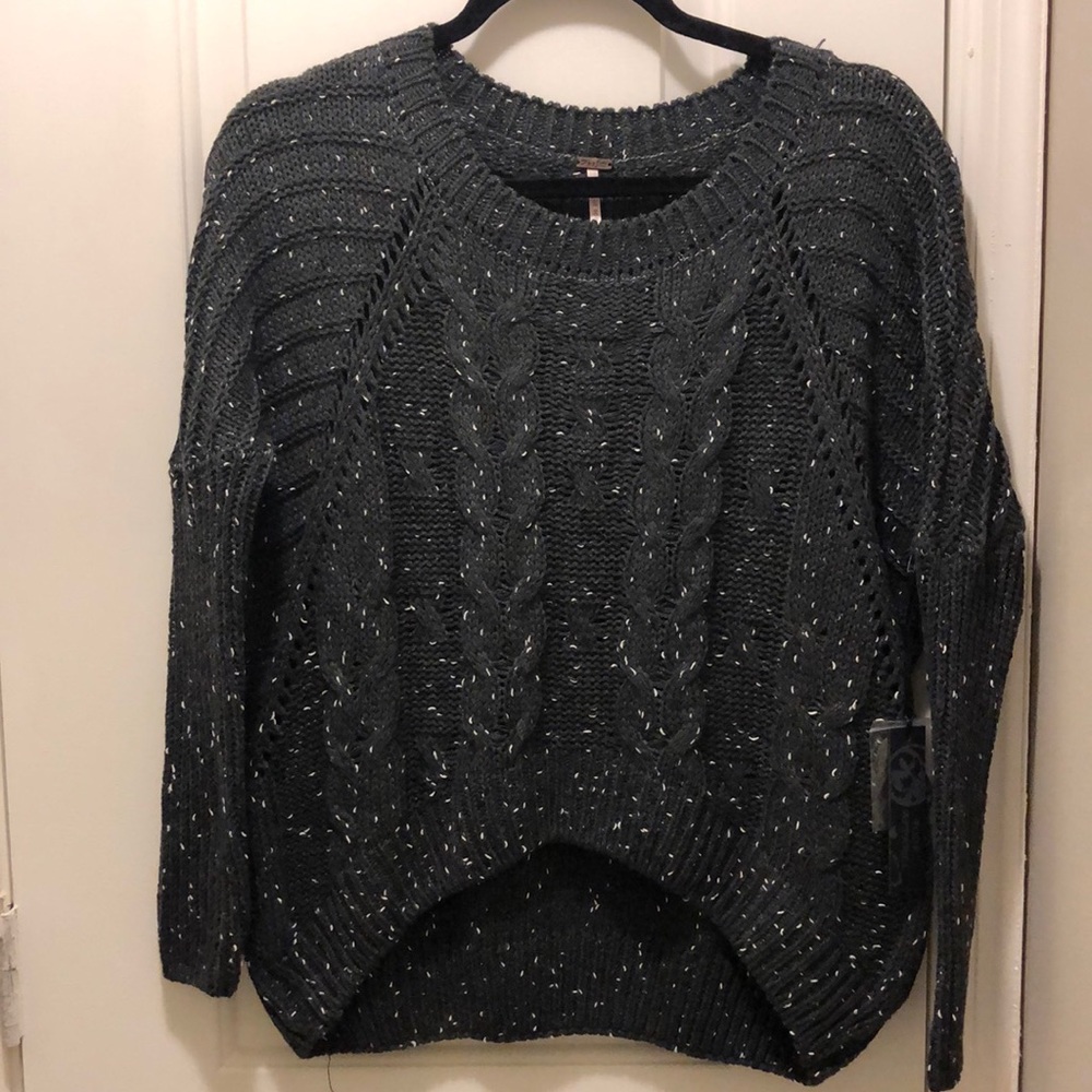 POOF dark grey charcoal white speck knit sweater